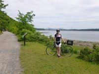 117  Vue le Pont de Québec depuis le Parc de la Plage Jacques-Cartier (Sentier des Grèves), parc tout en longueur le long du St-Laurent.