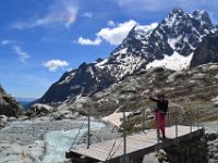 17  Retour dans la vallée en début d'après-midi, après pique-nique au Refuge du Glacier Blanc. Au fond, le Pelvoux (3946 m).